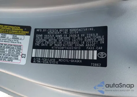 2004 Toyota Camry Solara Sle from USA, damaged, VIN 4T1FA38P14U031813